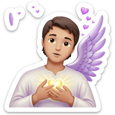 White brunette man standing with rays of light Hearts kissing pastel purple angel sticker