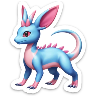 Shiny Horned Helioptile-Salandit-Sylveon-Amaura-Fakémon-hybrid-creature (full body)  sticker