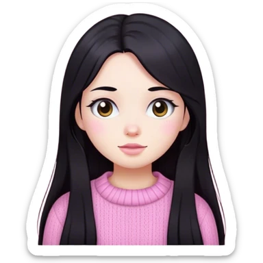 long black hair, white skin and adorable face girl who wearing pink knit wear sticker