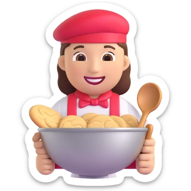 cookie factory worker emoji, smiling, holding a mixing bowl sticker