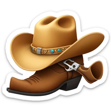 cowboy boot with spurs and a cowboy hat on top sticker