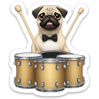 Pug with bow tie playing drums sticker