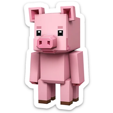 Minecraft pig, full body, pink blocky animal with square head sticker