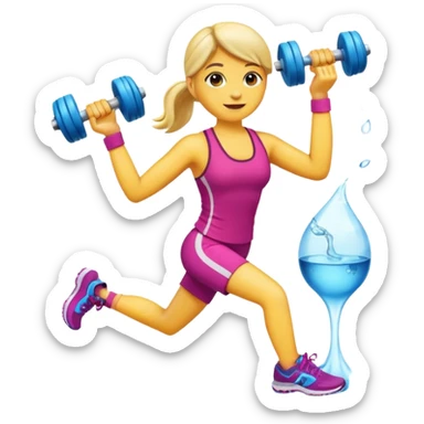 fitness emoji with dumbbells, running shoes, and water bottle, modern vibrant look, iOS 18 style sticker