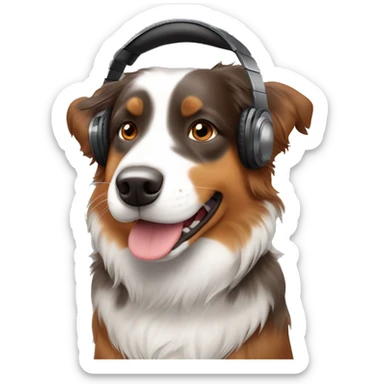 An Australian shepherd red tri dog wearing headphones  sticker
