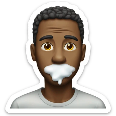 Man eating sugar with sugar stains at the bottom of his nostrils  sticker