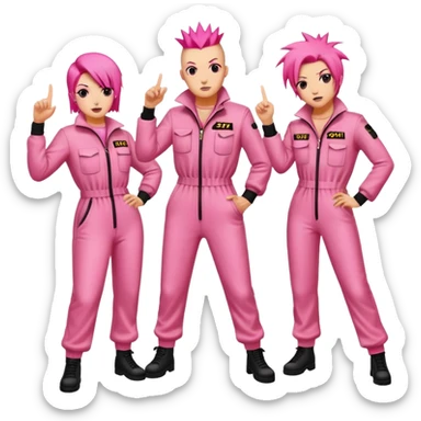 punk artists in pink jumpsuits protesting for spam meat is art sticker
