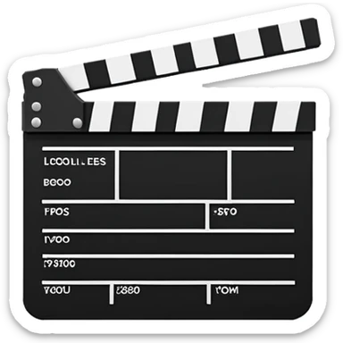 Super minimalist movie clapperboard in black and white, extremely simple geometric shapes, iOS emoji style with absolute minimal details sticker