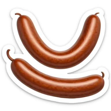 single dark plump sausage with smooth glossy casing gently twisted ends no plate or extras soft lighting subtle shadows emoji scale sticker