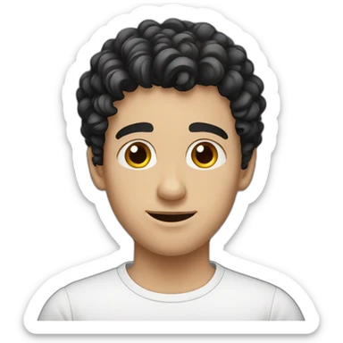 young European guy with a white shirt and curly black hairs sticker