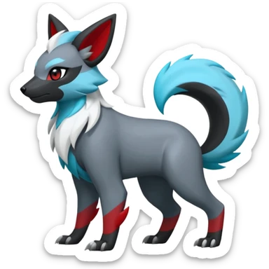 Shiny black with white, grey and red and cyan Linoone-Absol-Zorua-Trico-Hybrid (Full body) sticker