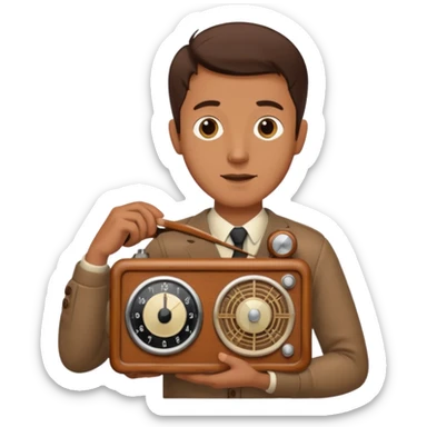 a vintage radio in the hands of a man  sticker