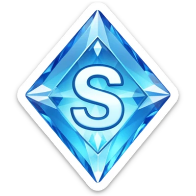 Create a custom emoji badge featuring a stylized, glossy letter “S”. Style it after the Diamond rank from League of Legends. Use crystalline blue tones, sharp reflections, faceted textures, and a high-end glowing frame.
 sticker