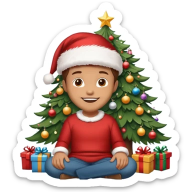 create a realistic emoji of a logistic woke. He sits under a christmas tree sticker