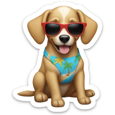 Dog on a beach with sunglasses and bikini sticker