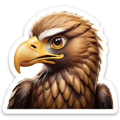 Cinematic Comical Golden Eagle Portrait Emoji, Head tilted dramatically with an exaggeratedly shocked expression, featuring a striking, broad-beaked form with wide, comically expressive eyes full of playful disbelief and richly textured golden feathers, Simplified yet hilariously expressive features, highly detailed, glowing with a slightly sassy amber glow, high shine, dramatic yet playful, stylized with an air of cheeky aerial mischief, soft glowing outline, capturing the essence of a meme-worthy golden eagle that looks ready to side-eye its way into viral fame! sticker
