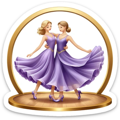 Icon for Ballroom Dance: elegant dance shoes, a flowing ballroom dress, and a dance floor with soft lighting. The icon should capture the grace, elegance, and style of ballroom dancing. Transparent background. sticker