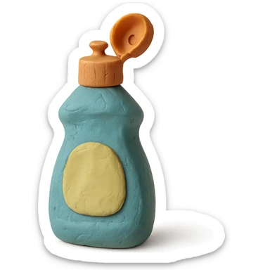 close-up of dish soap bottle in claymation style with cap open, soft lighting, pastel colors sticker