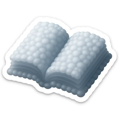 thick open book made entirely of small, very bright white fluffy convex clouds, matte glass style sticker