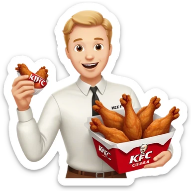 "Create an emoji of a white man holding KFC chicken wings with a happy and excited expression. Add the phrase 'ABSOLUTE CINEMA' in large, bold letters, making sure it covers the entire screen and stands out clearly. Use a vibrant and expressive style.""Create an emoji of a white man holding KFC chicken wings with a happy and excited expression. Make sure to add the text 'ABSOLUTE CINEMA' in large, bold letters, covering the entire screen and standing out clearly. This text must be included. Use a vibrant and expressive style." sticker