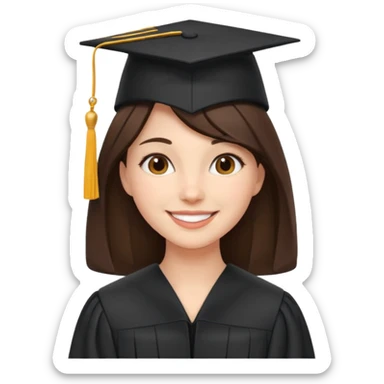 brunette person with graduation cap sticker