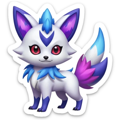 Shiny White with Violet and Indigo markings and nebula markings Zorua-Zangoose-Pokémon-Fakémon-fusion-hybrid-creature sticker