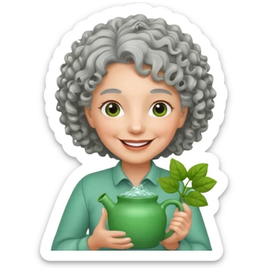 Older female florist – curly hair, holding garden water pot sticker