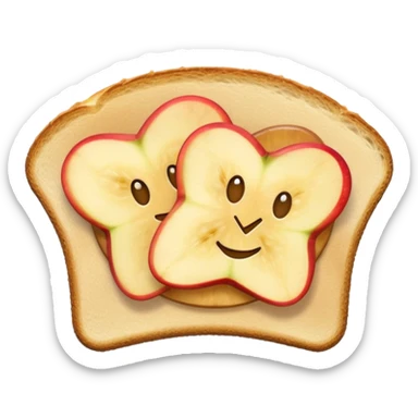 toast with apple slices arranged in a fan on top, emoji style, no text sticker
