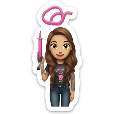Female Tattoo Artist with Long Brown Hair and a Pink Tattoo machine  sticker