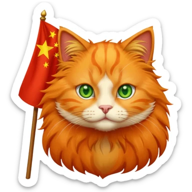 Orange Cat With the Flag of China in the backgorund sticker
