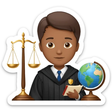 Create emojis representing:

A lawyer (legal profession symbol)

Scales of justice

Pen and paper (court documentation)

Globe (international cases)

Shield (rights protection)

Document (court ruling)

Speech bubble (negotiations/discussions)

Figure in judge's robe sticker