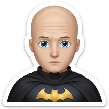 I Want a 25 years old man with glasses and blue eyes with no hair in a batman costume sticker