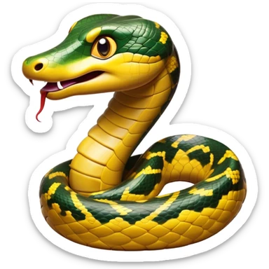 Cinematic Comical Anaconda Portrait Emoji, Head tilted dramatically with an exaggeratedly shocked expression, featuring a robust, patterned body with wide, comically expressive eyes full of humorous disbelief, Simplified yet hilariously expressive features, highly detailed, glowing with a slightly sassy jungle glow, high shine, dramatic yet playful, stylized with an air of quirky reptilian attitude, soft glowing outline, capturing the essence of a meme-worthy anaconda that looks ready to side-eye its way into viral fame! sticker