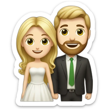 A happy couple, blond chubby girl with green eyes and brown haired and bearded man with dark brown eyes sticker