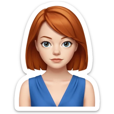 Emma Stone, orange brown hair, blue dress sticker