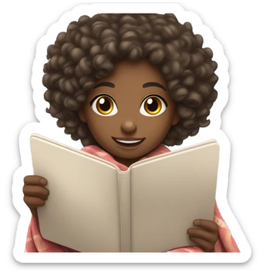Cute 11 year old light skinned black girl with curly hair playing on iPad under a blanket sticker