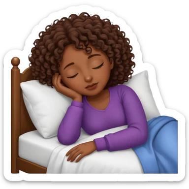 Chica morena con cabello crespo castaño dormida en cama sticker