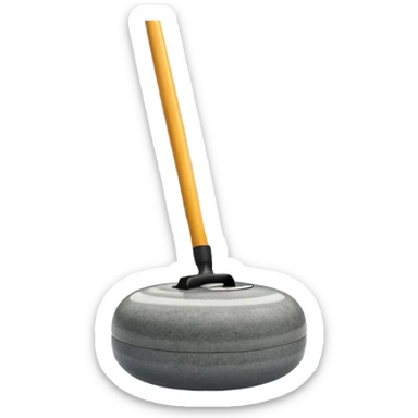 An icon showing a detailed close-up of a curling stone sliding across the ice, with a broom in motion beside it. The background features an indoor stadium with cheering spectators on the stands. Transparent background captures the strategy and focus of curling. sticker