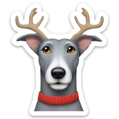 Scruffy grey bedlington whippet wearing antlers sticker