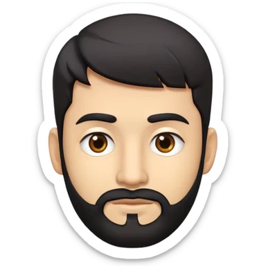Emoji man's head of South Asian male with light skin, 5 o-clock shadow thin beard, short sides hairstyle with longer layers in top, bangs, right side hair part, and black hair. Medium fair-skinned Pakistani. Brown eyes. Head only, no torso. sticker