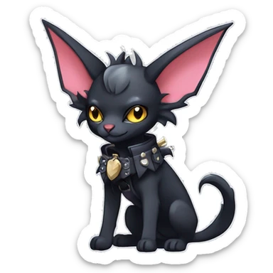 cool punk kawaii edgy distinguished elegant beautiful fantasy black ethereal nargacuga-bat-zorua-sphynx-Quiana-Fakemon collar harness with big fangs full body sticker