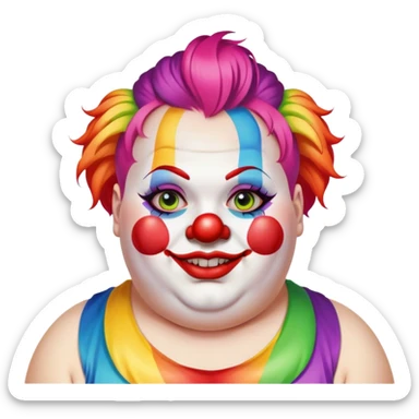 Woke overweight liberal crying with rainbow hair and clown makeup sticker