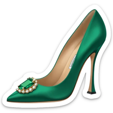 manolo blahink 90's satin pump add the jewelry to the front green sticker