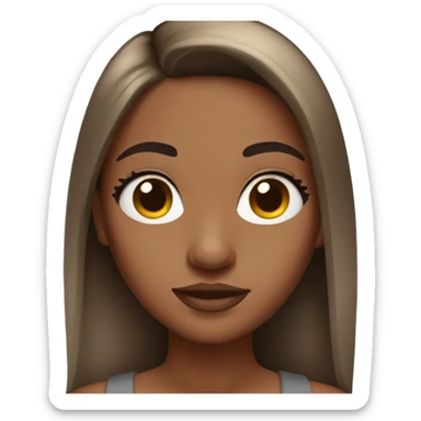 Create a girl with brown skin straight hair wearing lashes sticker