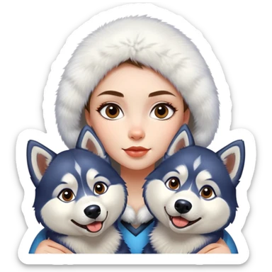 Girl with two huskies  sticker