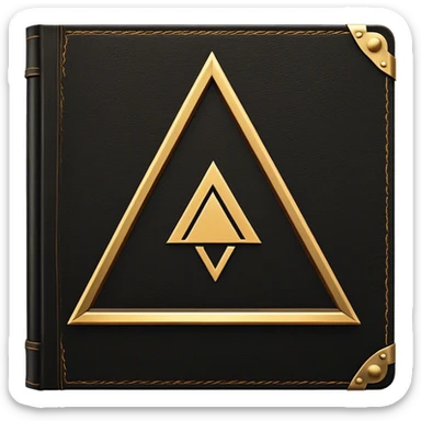 A black and gold book with an aged leather texture, embossed with an alchemical symbol, a compass, or a forging hammer, exuding wisdom, mastery, and the relentless pursuit of greatness. - book on mastery ... silhouette of a triangle  sticker