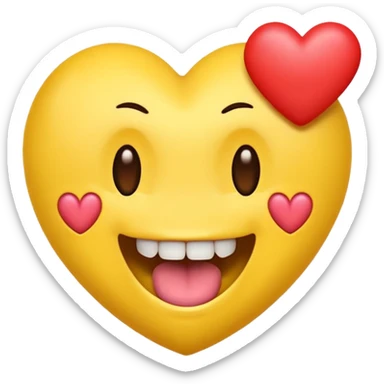 yellow emoji face holding a heart and hes so happy with so happy with teeth and tongue and toes growing out of the top of its head. his eyes have been plucked out and are now eyeless sockets sticker