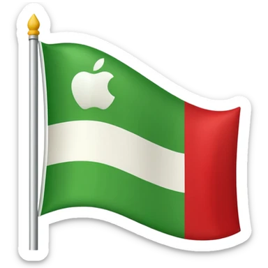 A red flag with a vertical and horizontal white stripe and two diagonal green stripes. Apple flag emoji style sticker