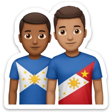 2 male Best buds , one in showing Philipines flag tshirt, one is showing Spain flag sticker