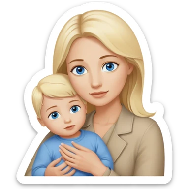 Blonde blue eyed mom holding blonde brown eyed toddler sticker
